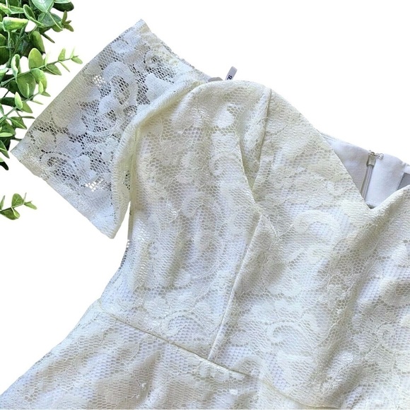ASOS Lace Peplum Off-Shoulder Cocktail Bridal Dress Cream Ivory Size US 12 - Picture 3 of 6